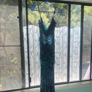 AFRM Teal and Purple Floral Ruched Spaghetti-Strap Maxi Dress